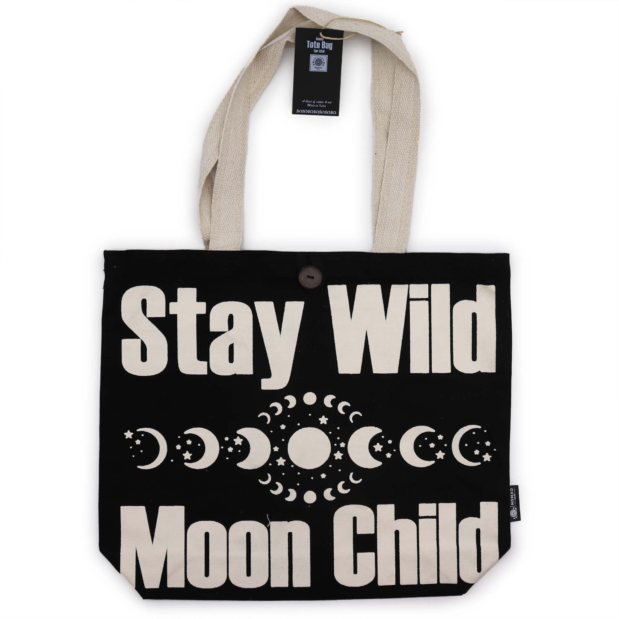 Iconic Classic Tote Bag - Stay Wild Mood Child - Black Natural 10oz Nomad Sari Bags – Basic &