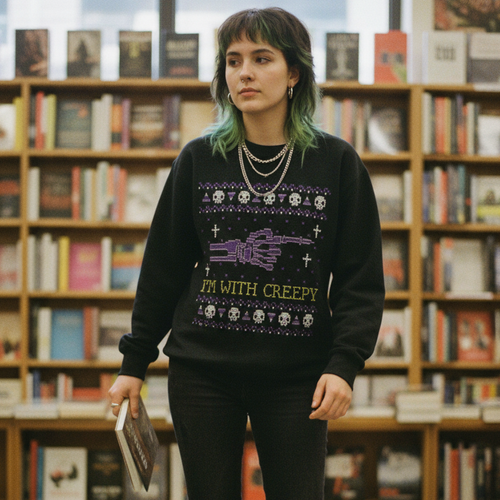 ’I’m With Creepy’ Ugly Knitted Jumper Design Halloween Sweatshirt