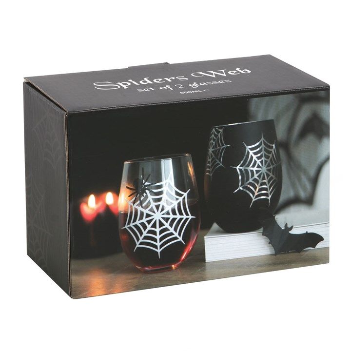 Set of 2 Spider and Web Stemless Wine Glasses From Witch, Please!