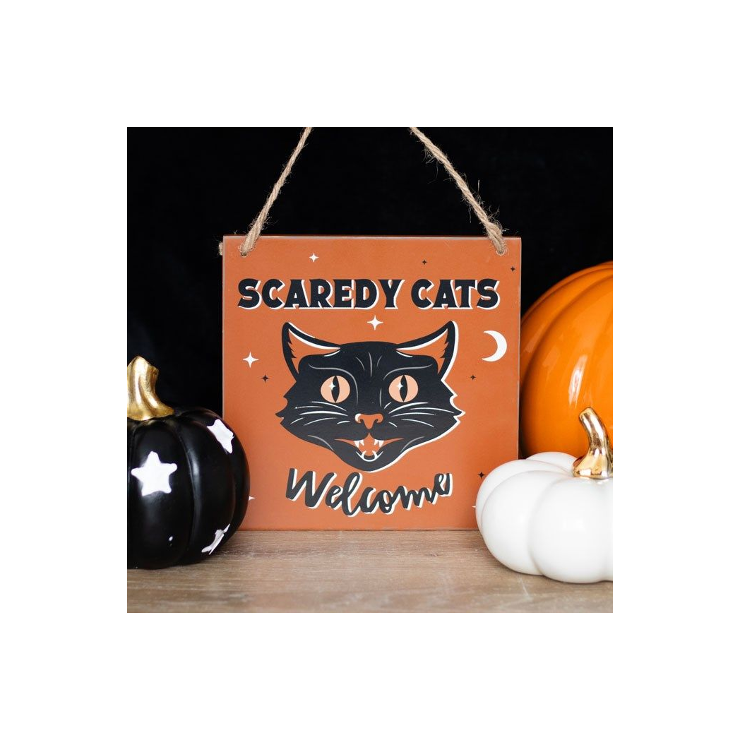 Scaredy Cats Welcome Hanging Sign From Witch, Please!
