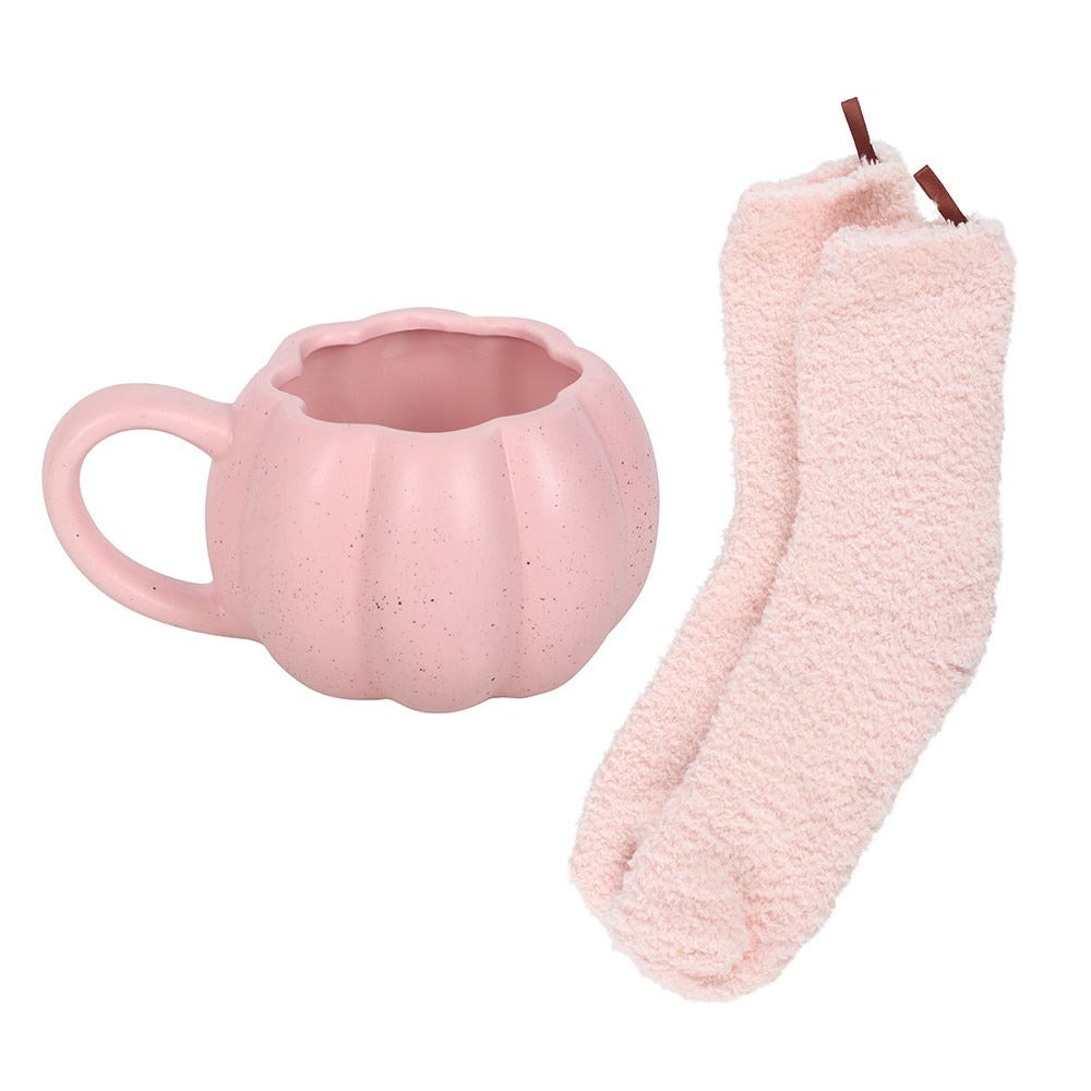 Pink Pumpkin Mug and Socks Set