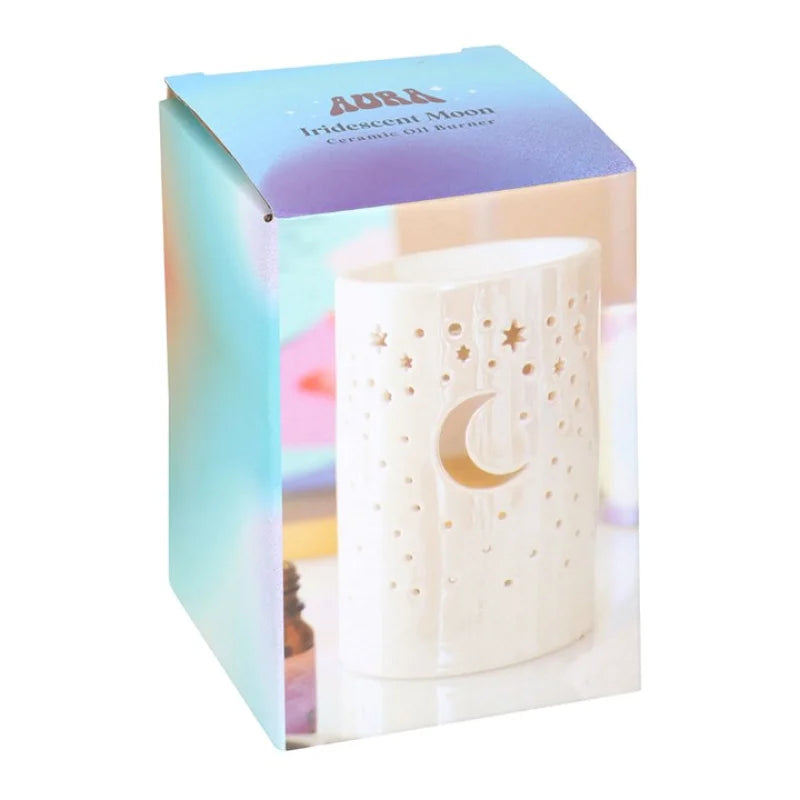Iridescent White Moon Pillar Oil Burner and Wax Warmer