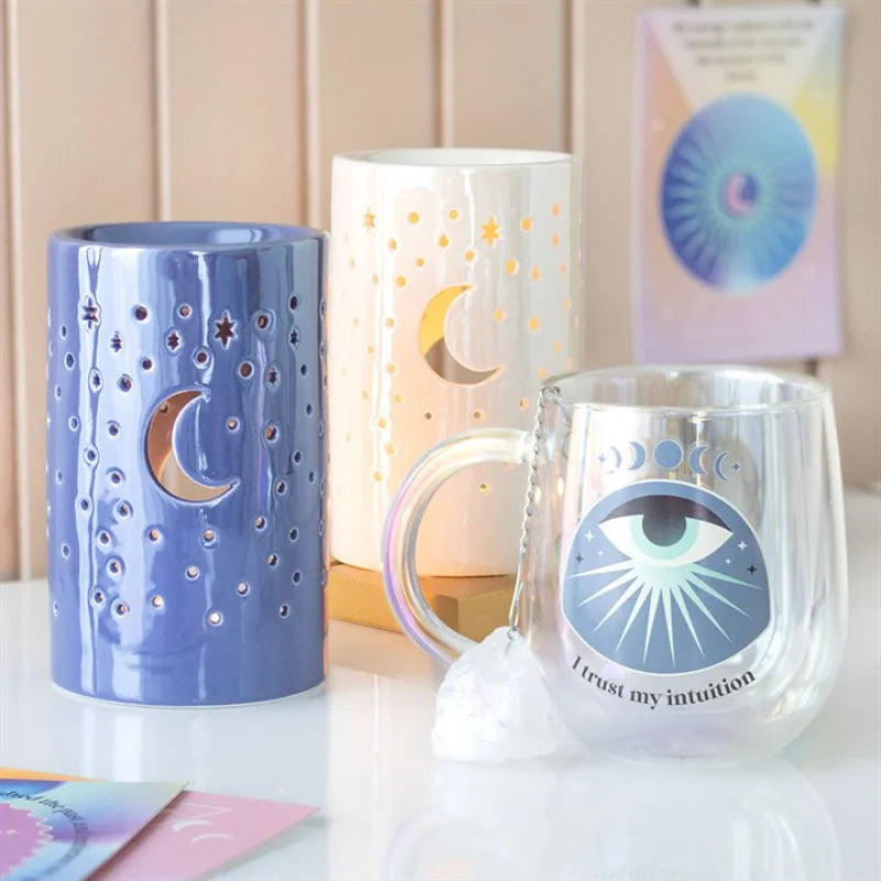 Iridescent White Moon Pillar Oil Burner and Wax Warmer