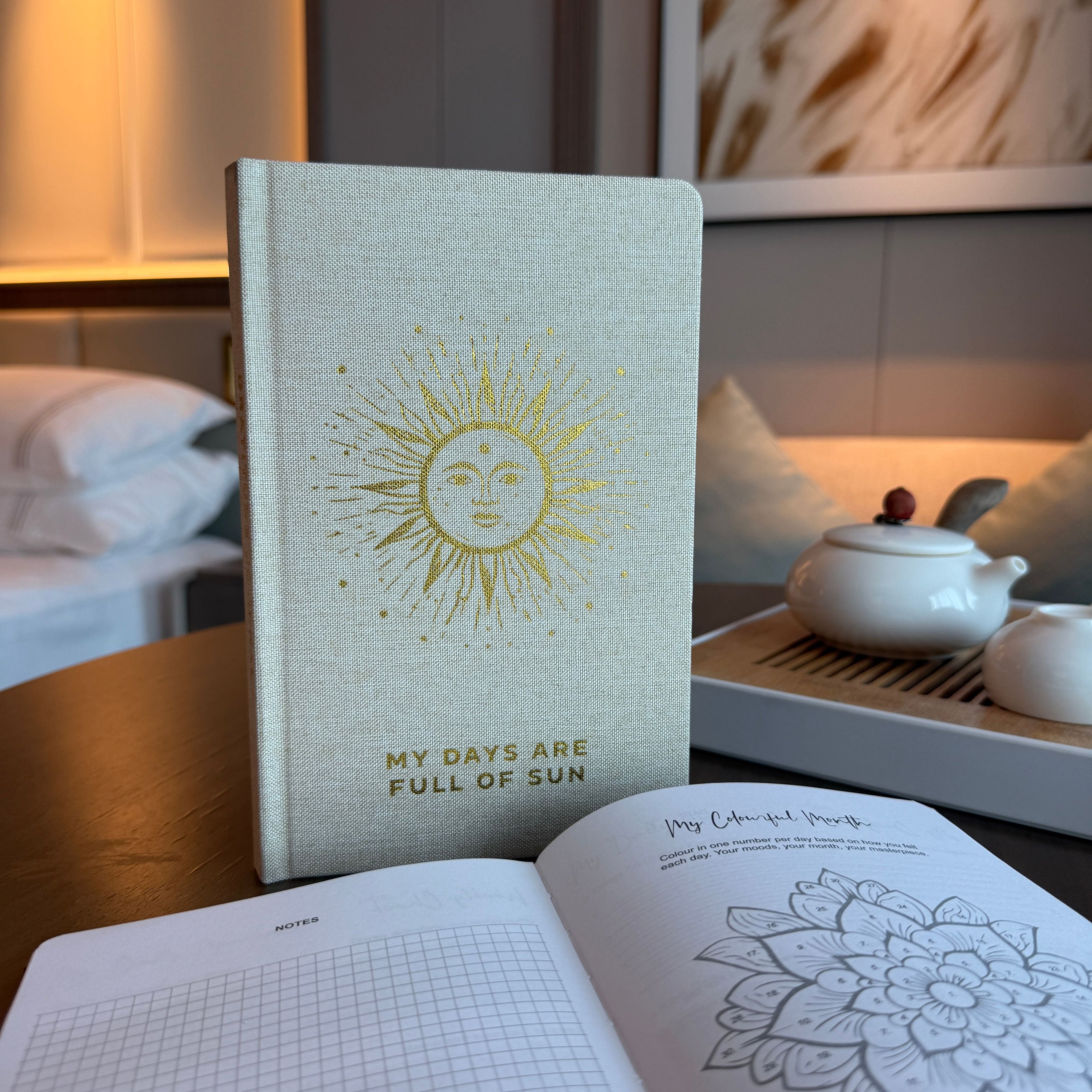 Ivory Gratitude Journal with Gold Lining - 120 pages - My Days are Full of Sun Wellness & Notebooks