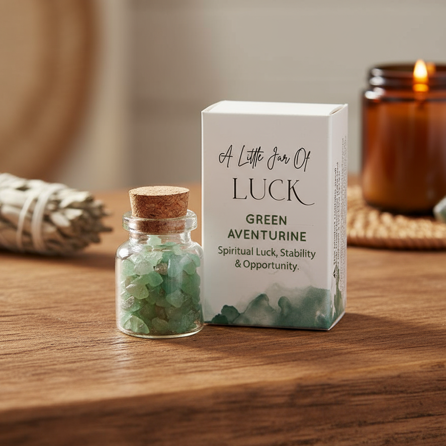 Jar of Luck Aventurine Crystal in a Matchbox