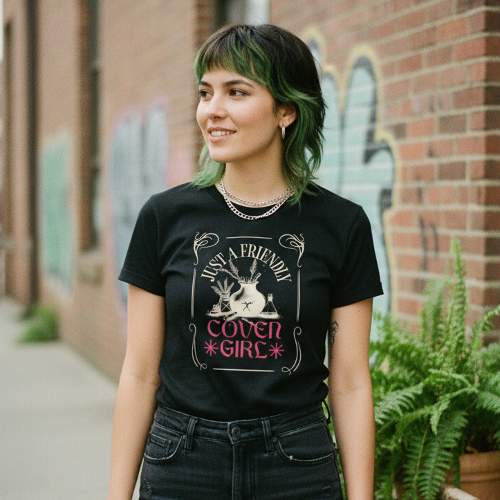 Just A Friendly Coven Girl Classic Womens Crewneck Black T-shirt
