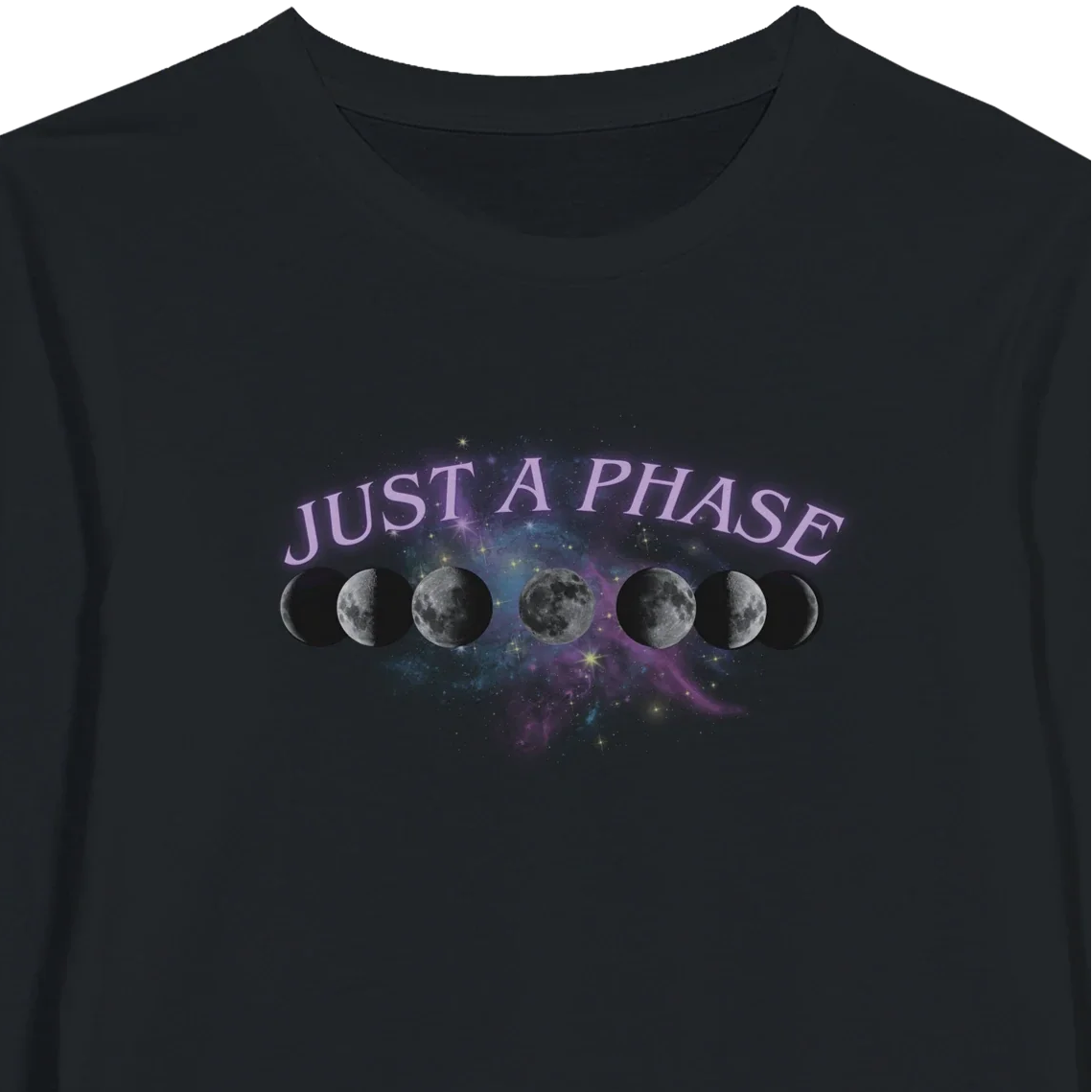 Just a Phase Moon Lunar Long Sleeve T-Shirt – Classic Crew Neck Print Material