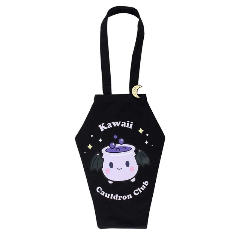 Kawaii Cauldron Club Coffin Shaped Tote Bag with Enamel Pin Badge