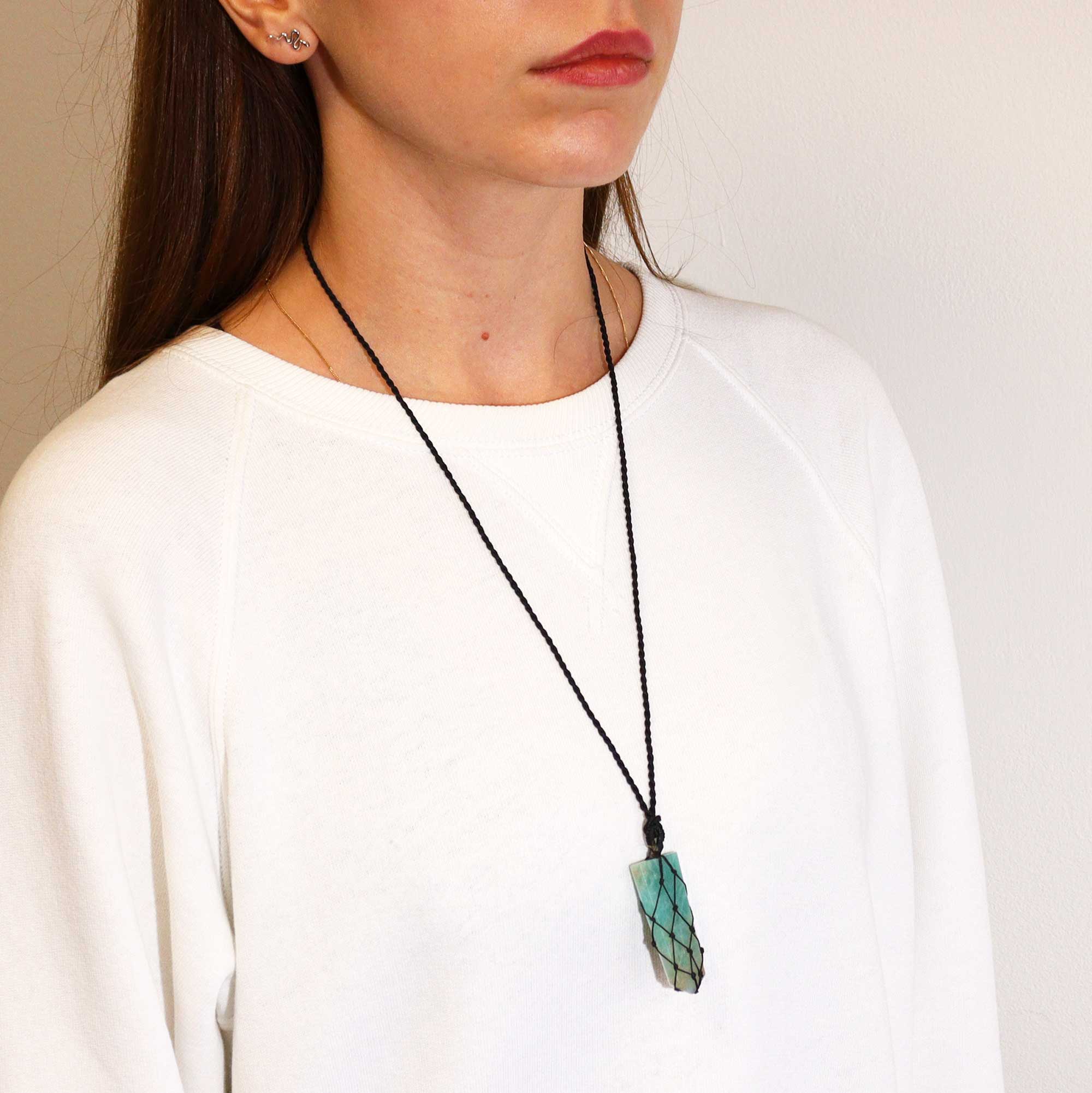 Laced Gemstone Flat Point Pendant - Amazonite From Witch, Please!