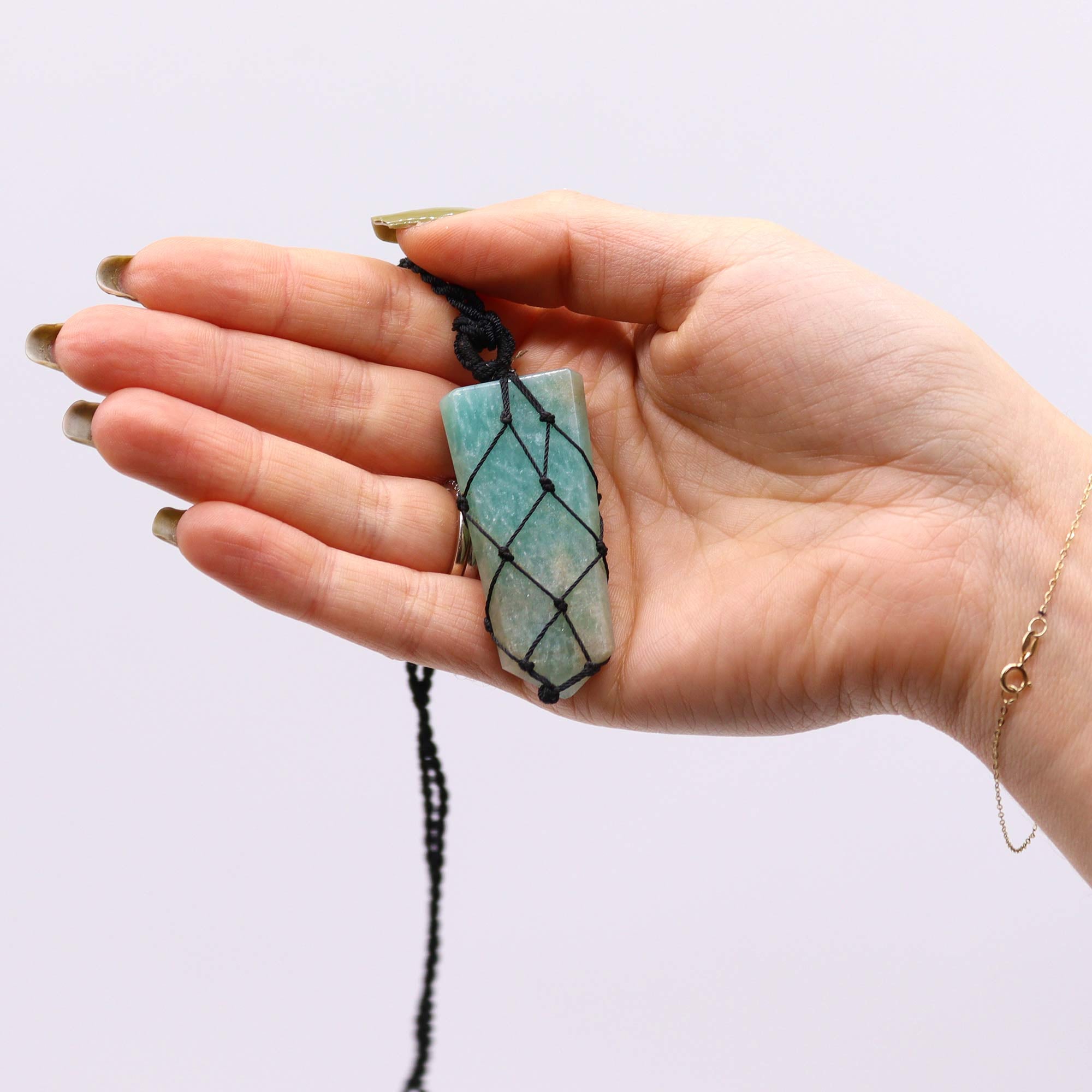 Laced Gemstone Flat Point Pendant - Amazonite From Witch, Please!