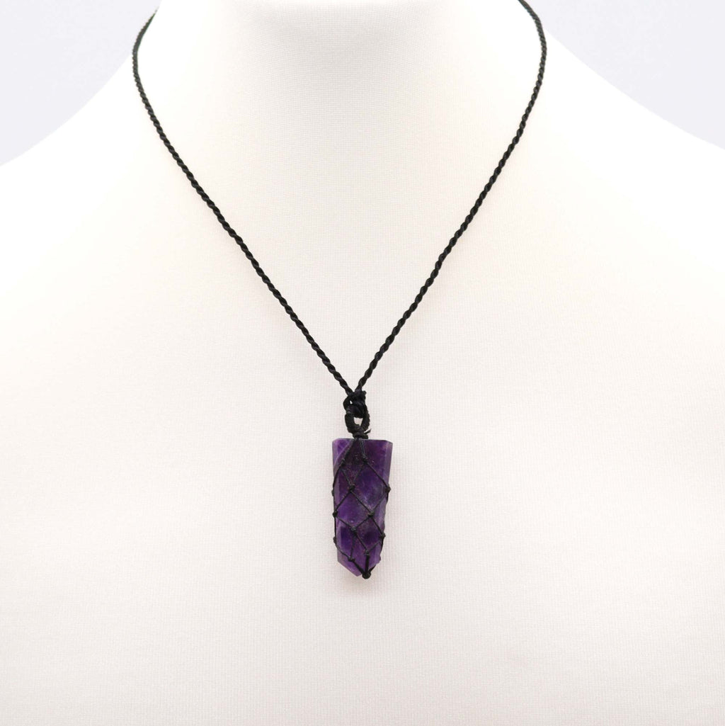 Laced Gemstone Flat Point Pendant - Amethyst From Witch, Please!