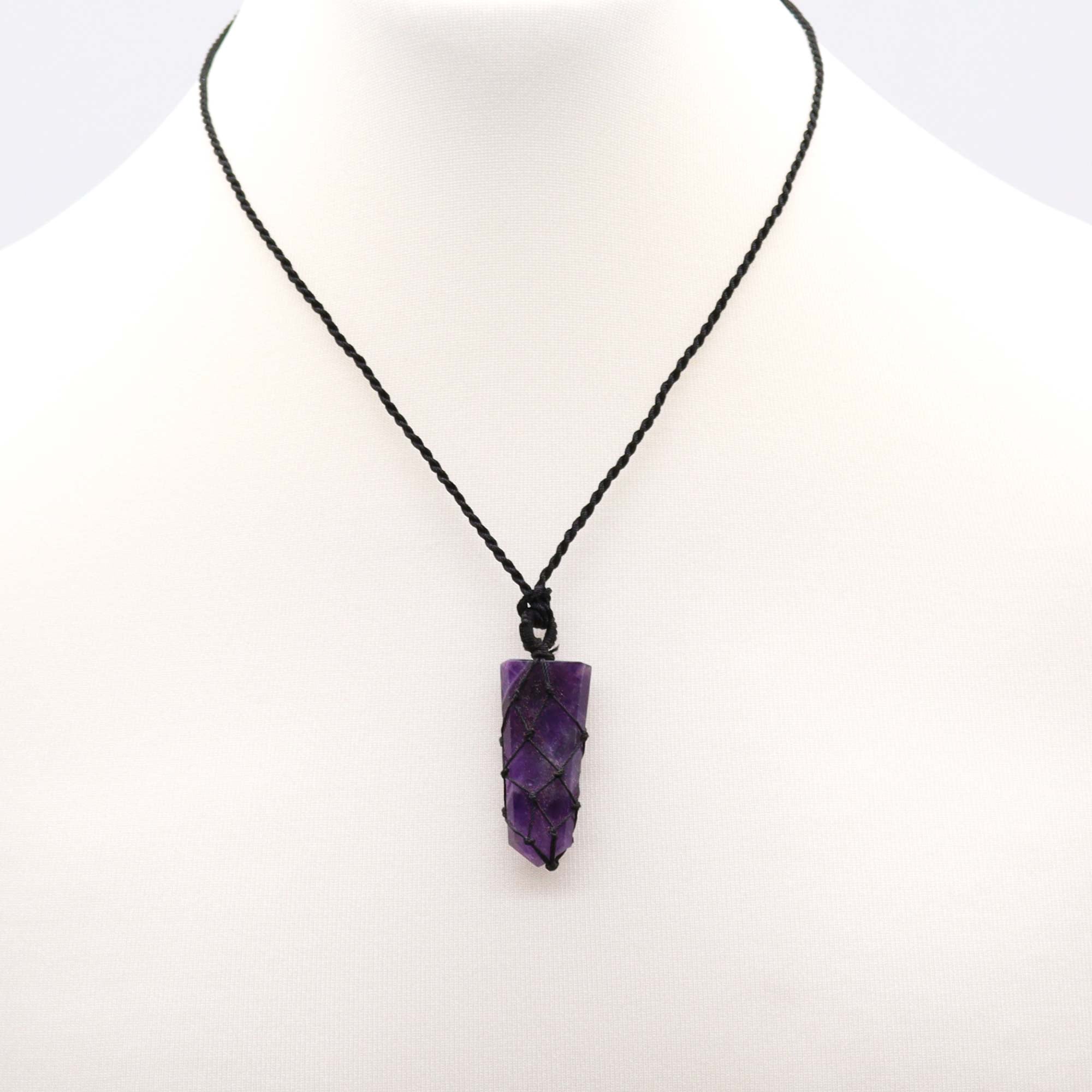 Laced Gemstone Flat Point Pendant - Amethyst From Witch, Please!