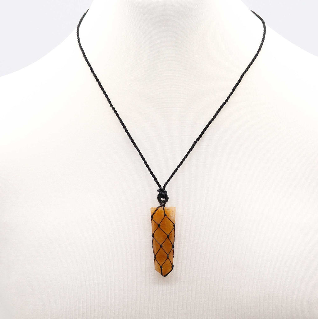 Laced Gemstone Flat Point Pendant - Golden Quartz From Witch, Please!