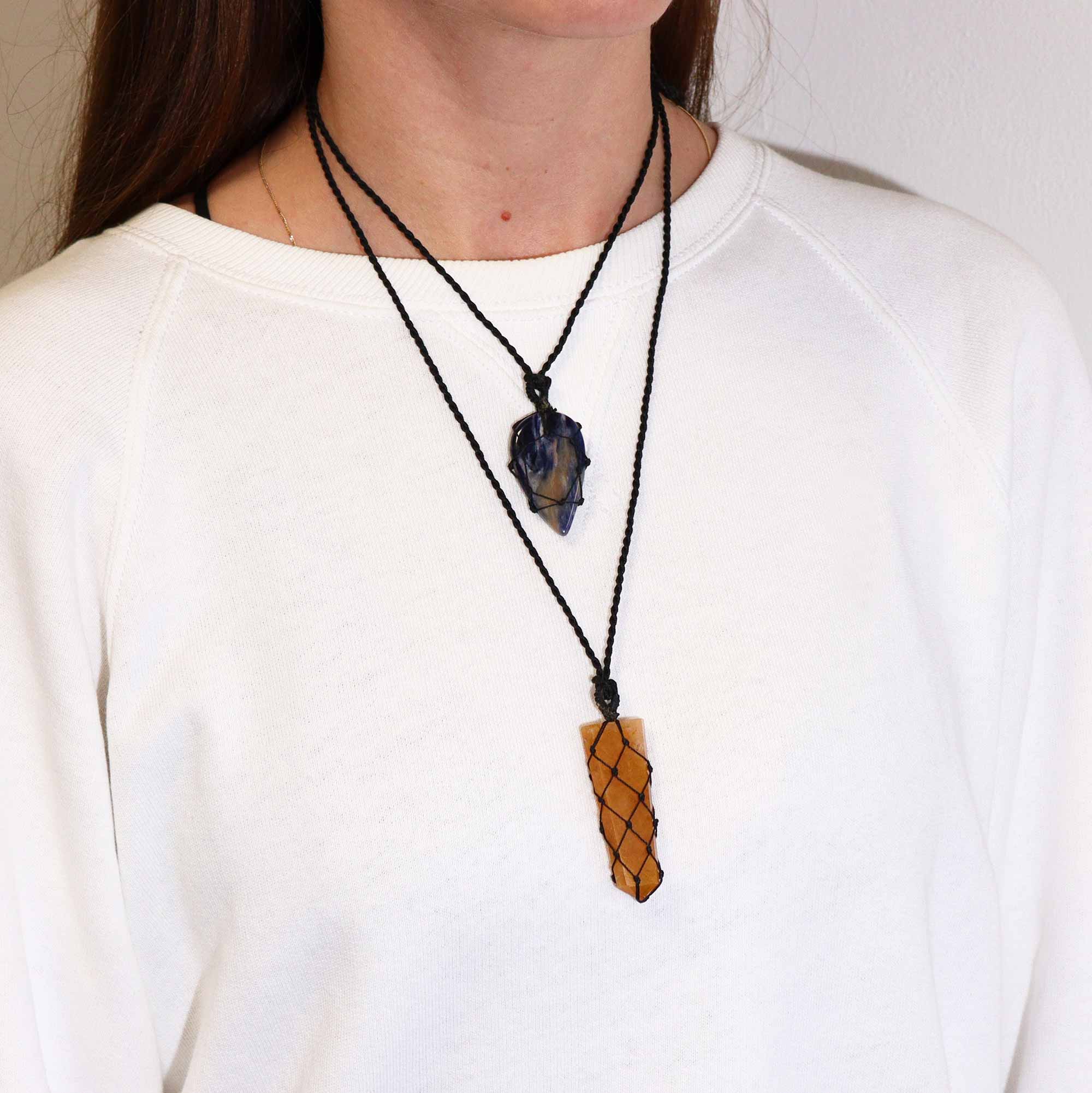 Laced Gemstone Flat Point Pendant - Golden Quartz From Witch, Please!