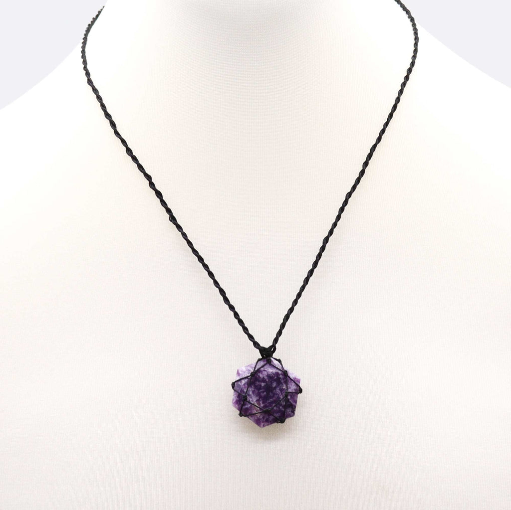 Laced Gemstone Hexagon Pendant - Lepidolite From Witch, Please!