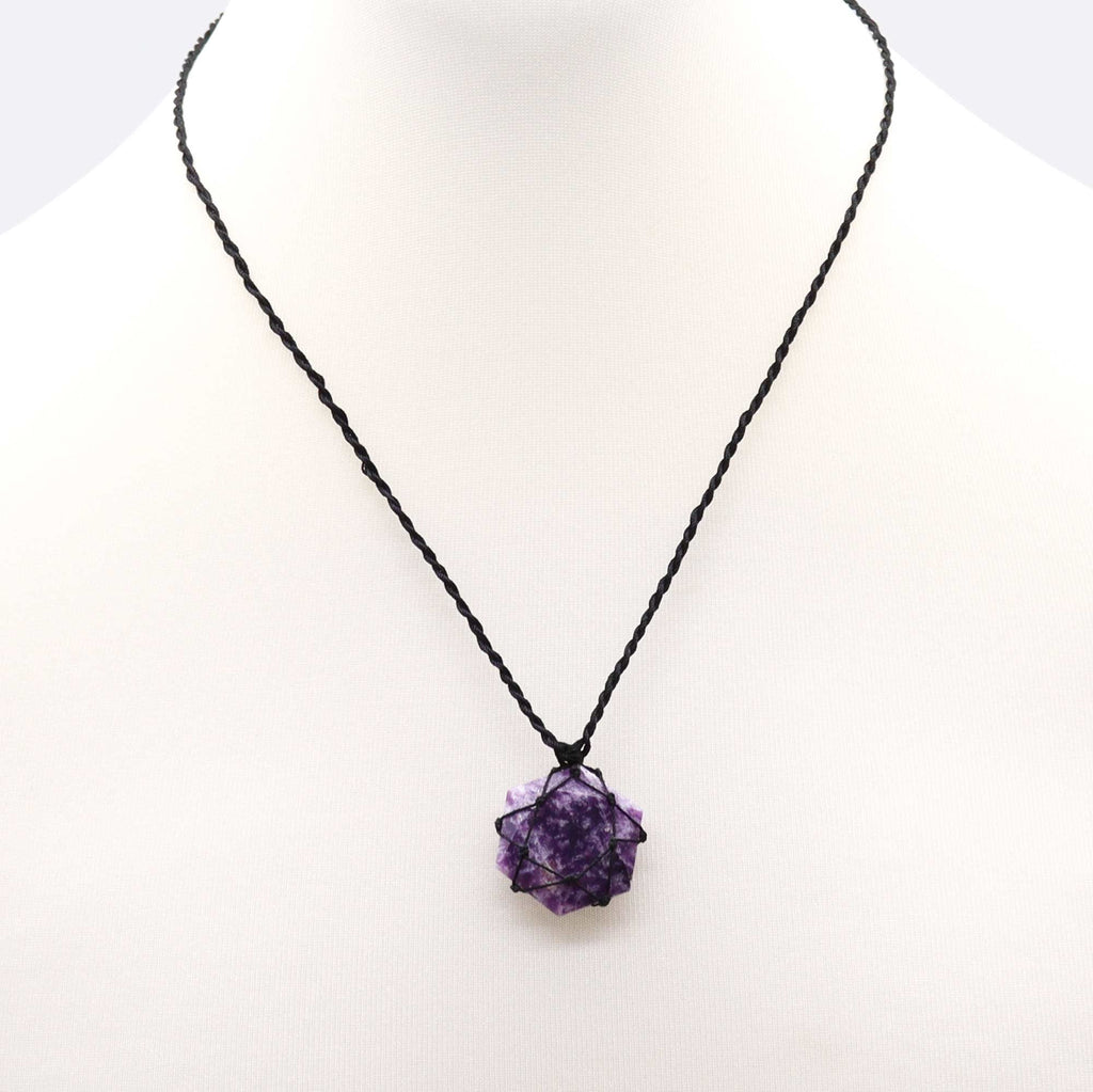 Laced Gemstone Hexagon Pendant - Lepidolite From Witch, Please!