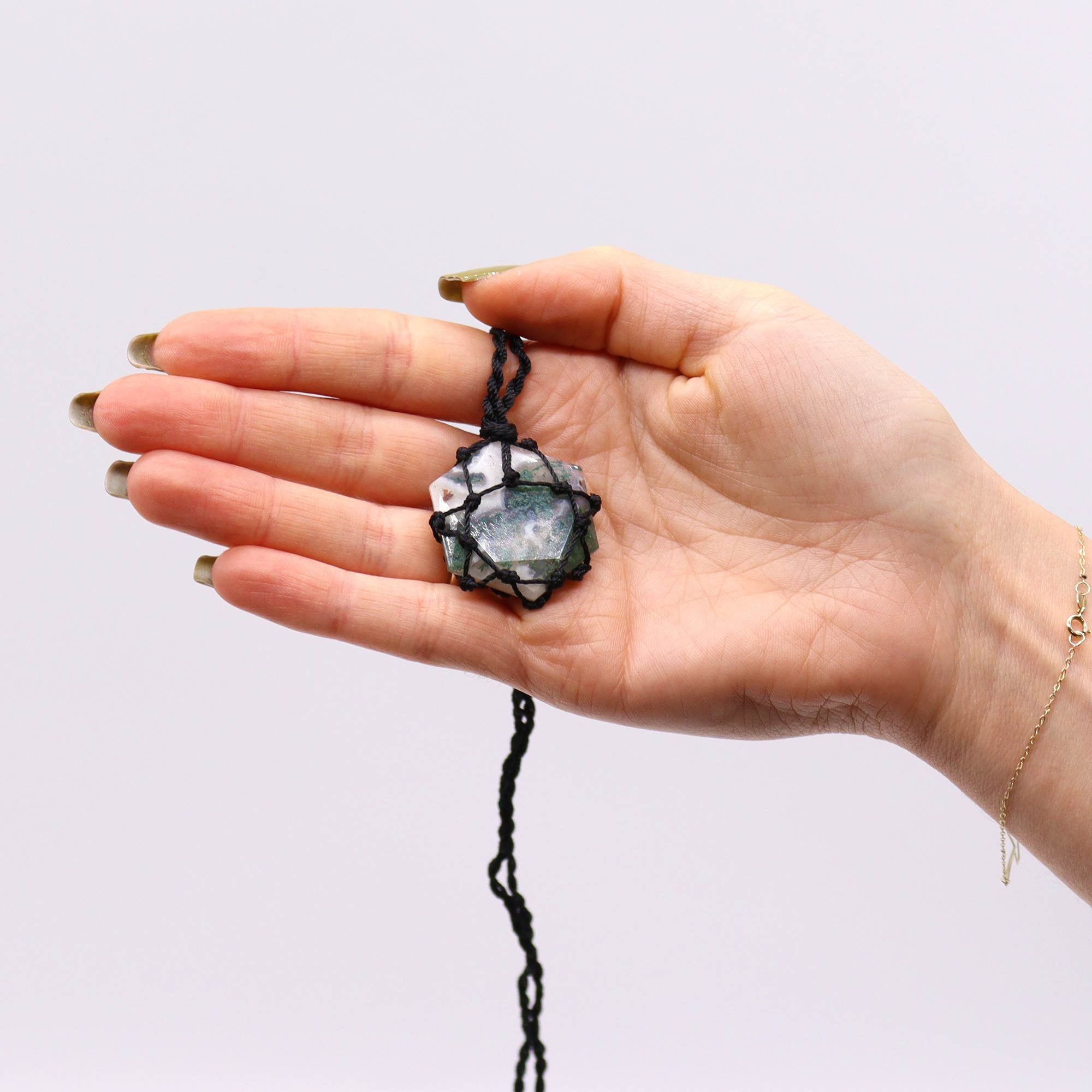 Laced Gemstone Hexagon Pendant - Moss Agate From Witch, Please!