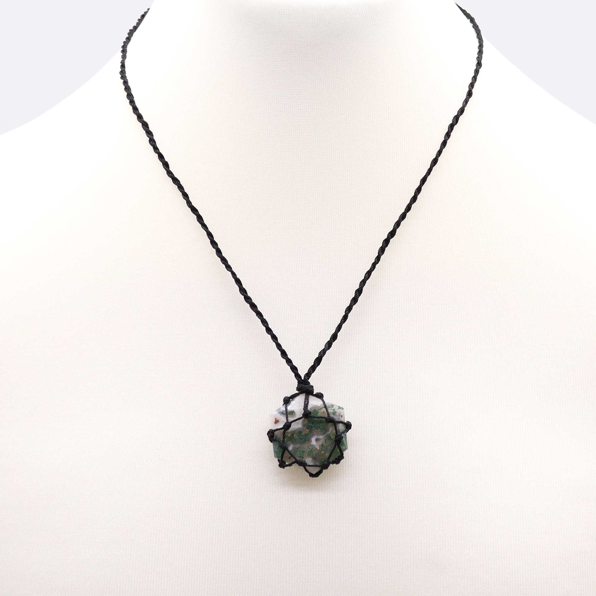 Laced Gemstone Hexagon Pendant - Moss Agate From Witch, Please!
