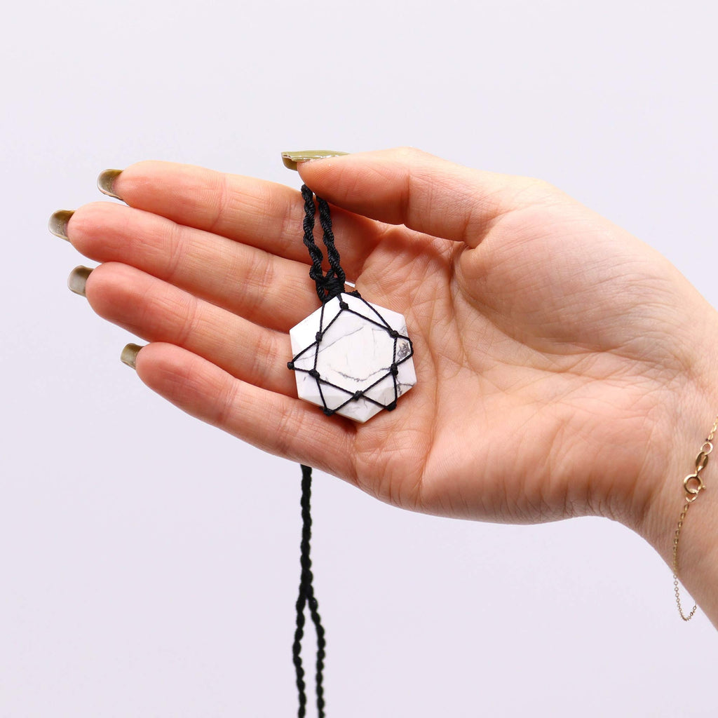 Laced Gemstone Hexagon Pendant - White Howlite From Witch, Please!