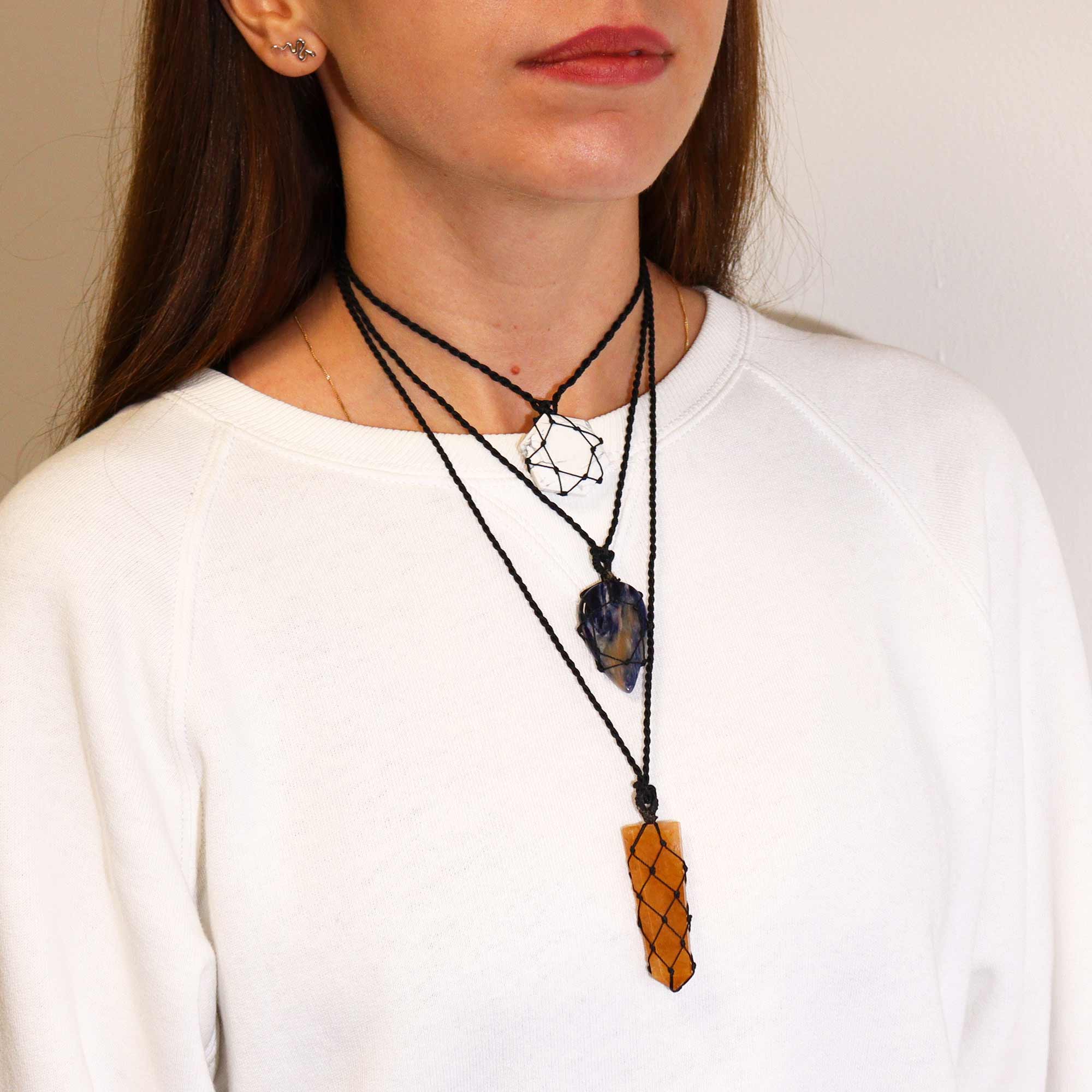 Laced Gemstone Hexagon Pendant - White Howlite From Witch, Please!