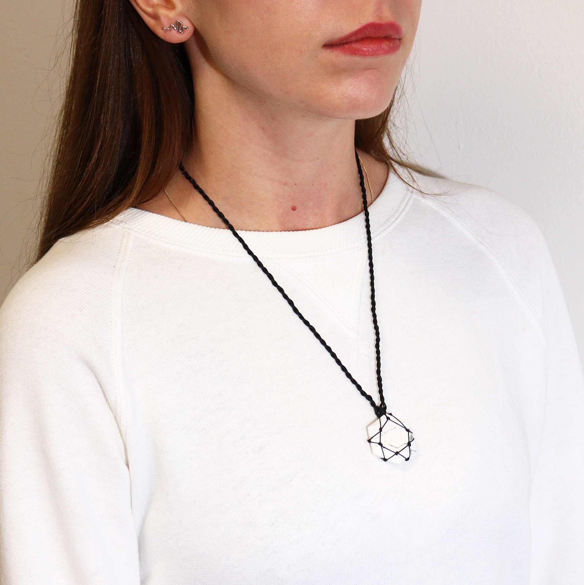 Laced Gemstone Hexagon Pendant - White Howlite From Witch, Please!