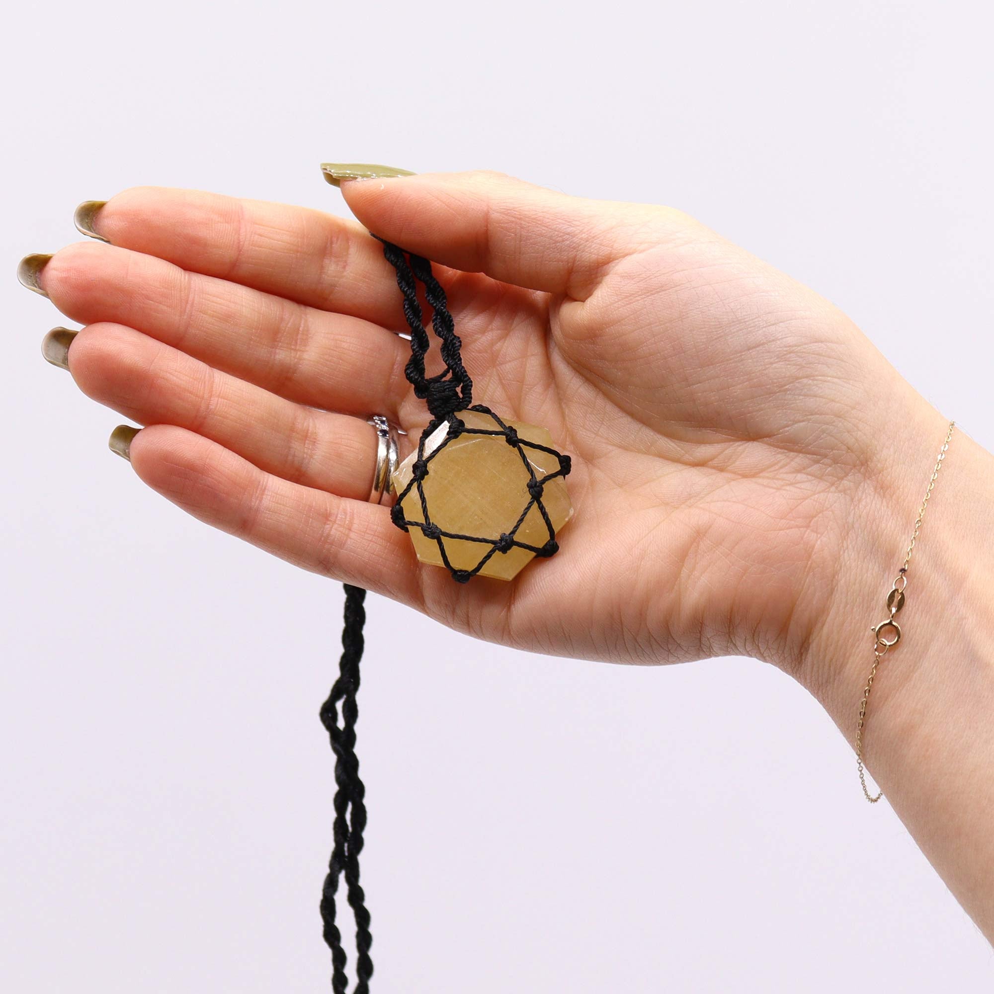 Laced Gemstone Hexagon Pendant - Yellow Quartz From Witch, Please!