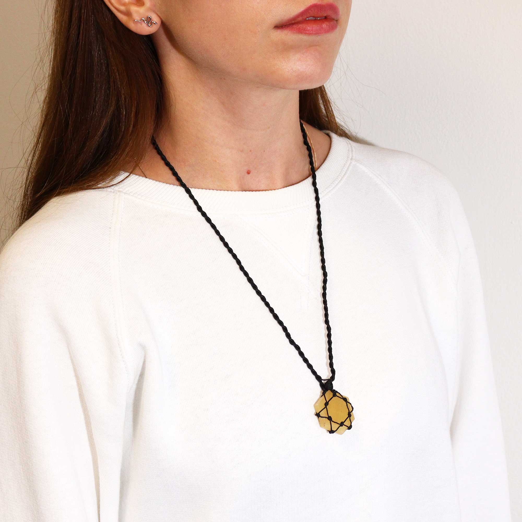 Laced Gemstone Hexagon Pendant - Yellow Quartz From Witch, Please!