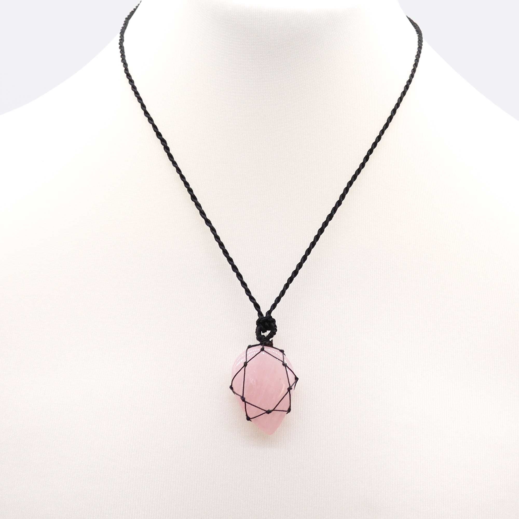Laced Gemstone Teardrop Pendant - Rose Quartz From Witch, Please!
