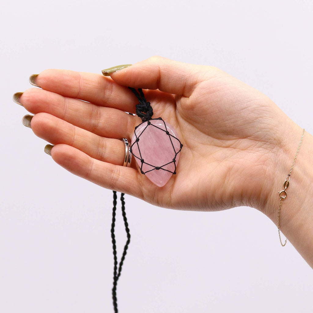 Laced Gemstone Teardrop Pendant - Rose Quartz From Witch, Please!