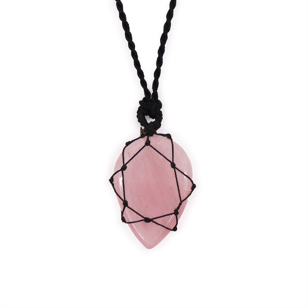 Laced Gemstone Teardrop Pendant - Rose Quartz From Witch, Please!