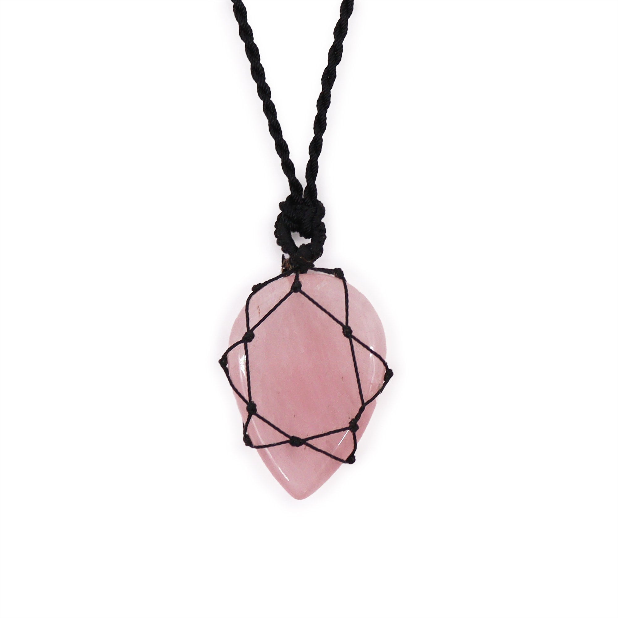 Laced Gemstone Teardrop Pendant - Rose Quartz From Witch, Please!