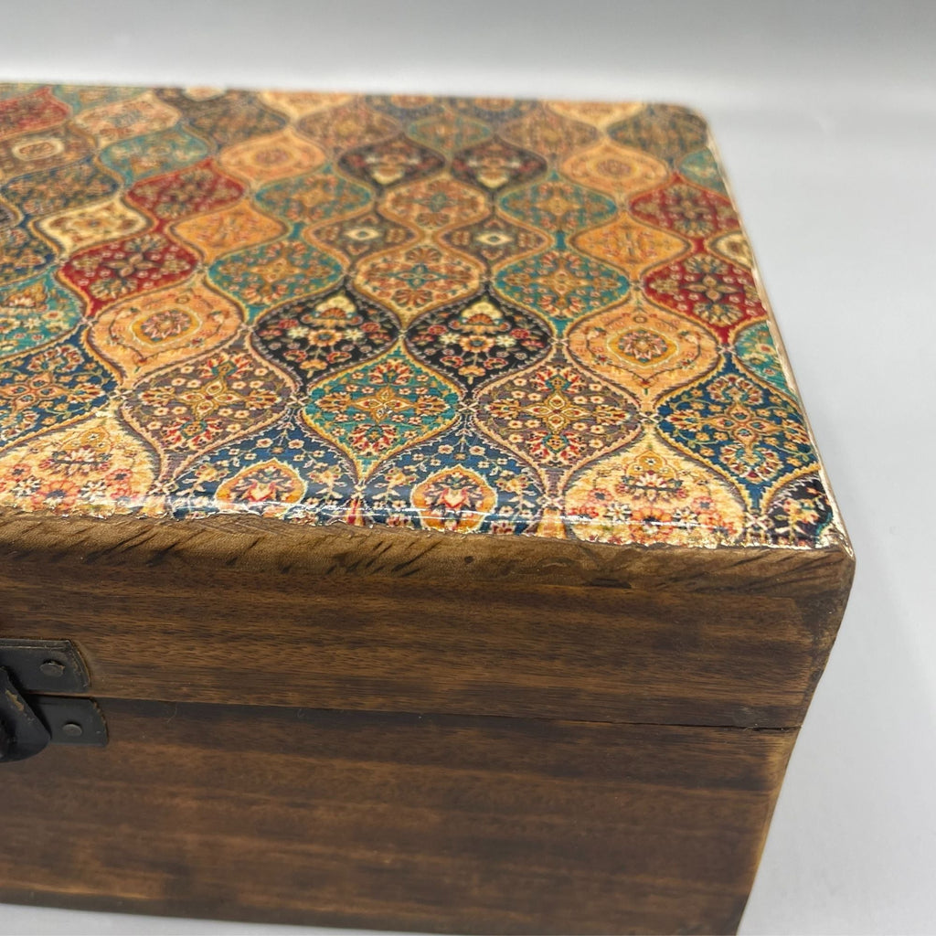 Large Ceramic Glazed Wood Box - 20x15x7.5cm - Trad-Pattern Wooden Boxes