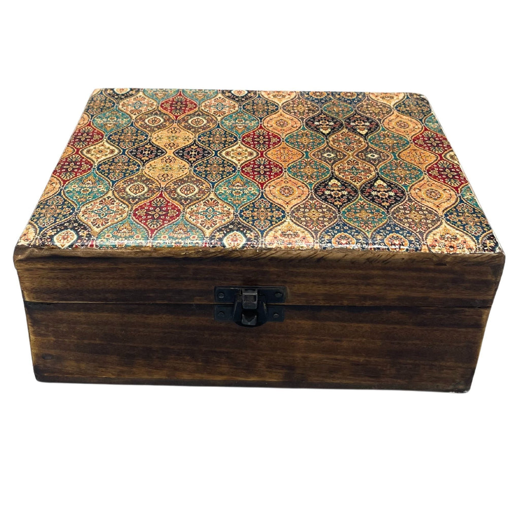 Large Ceramic Glazed Wood Box - 20x15x7.5cm - Trad-Pattern Wooden Boxes