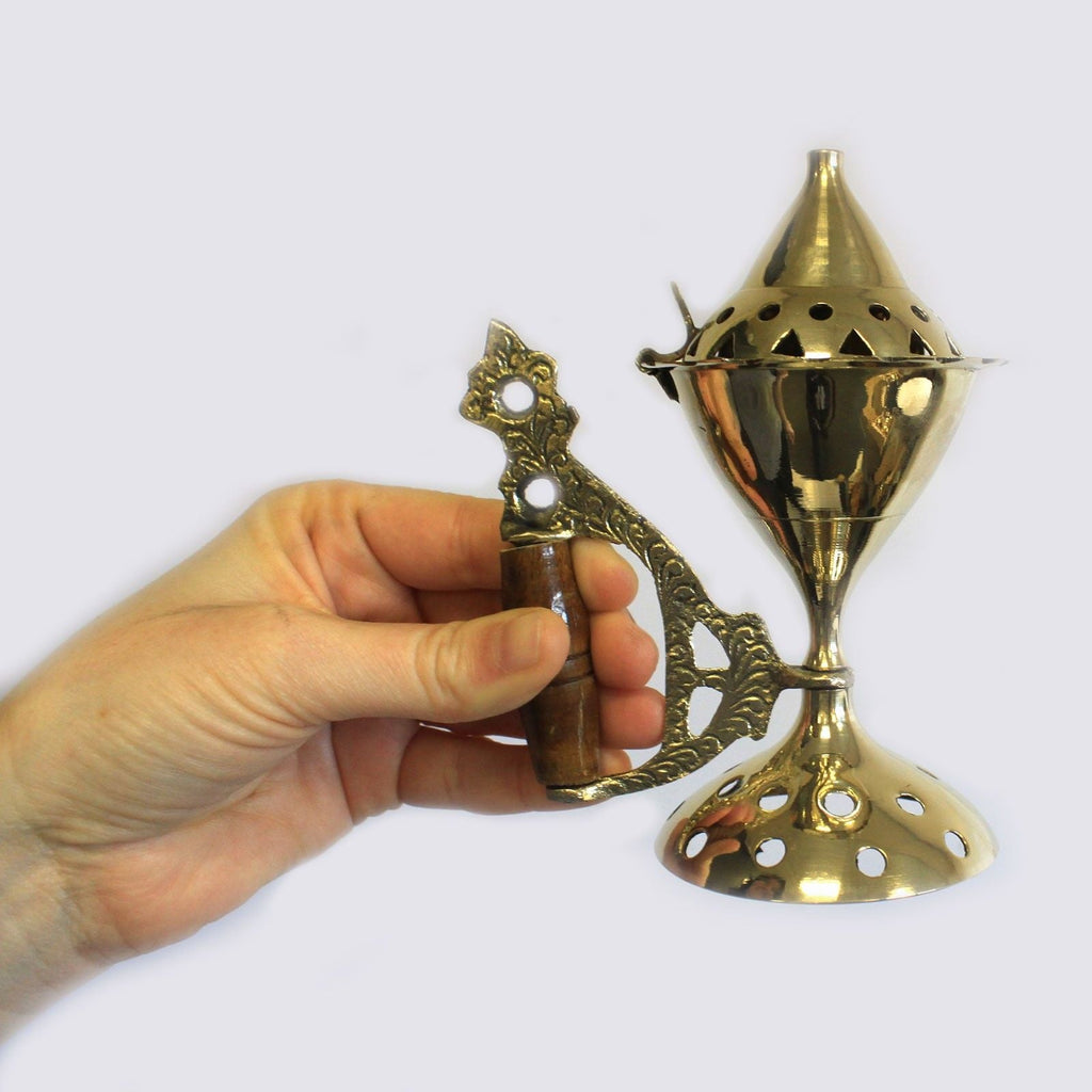 Large Cone Burner with Handle Traditional Brass Incense Burners