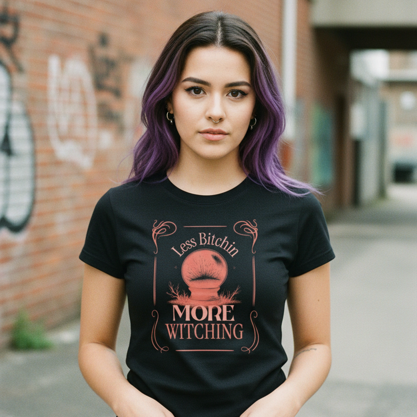 Less Bitchin More Witching Classic Womens Crewneck Black T-shirt