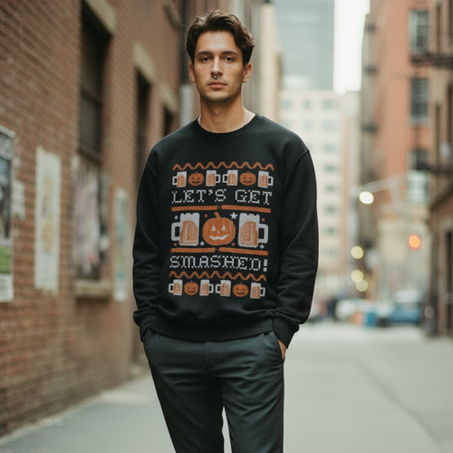 ’Let’s Get Smashed’ Ugly Knitted Jumper Design Halloween Sweatshirt