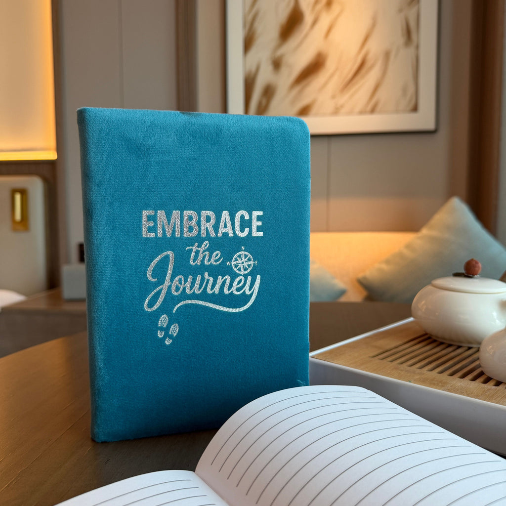 Light Blue Velvet Notebook - 80 pages - Embrace The Journey Wellness & Gratitude Notebooks