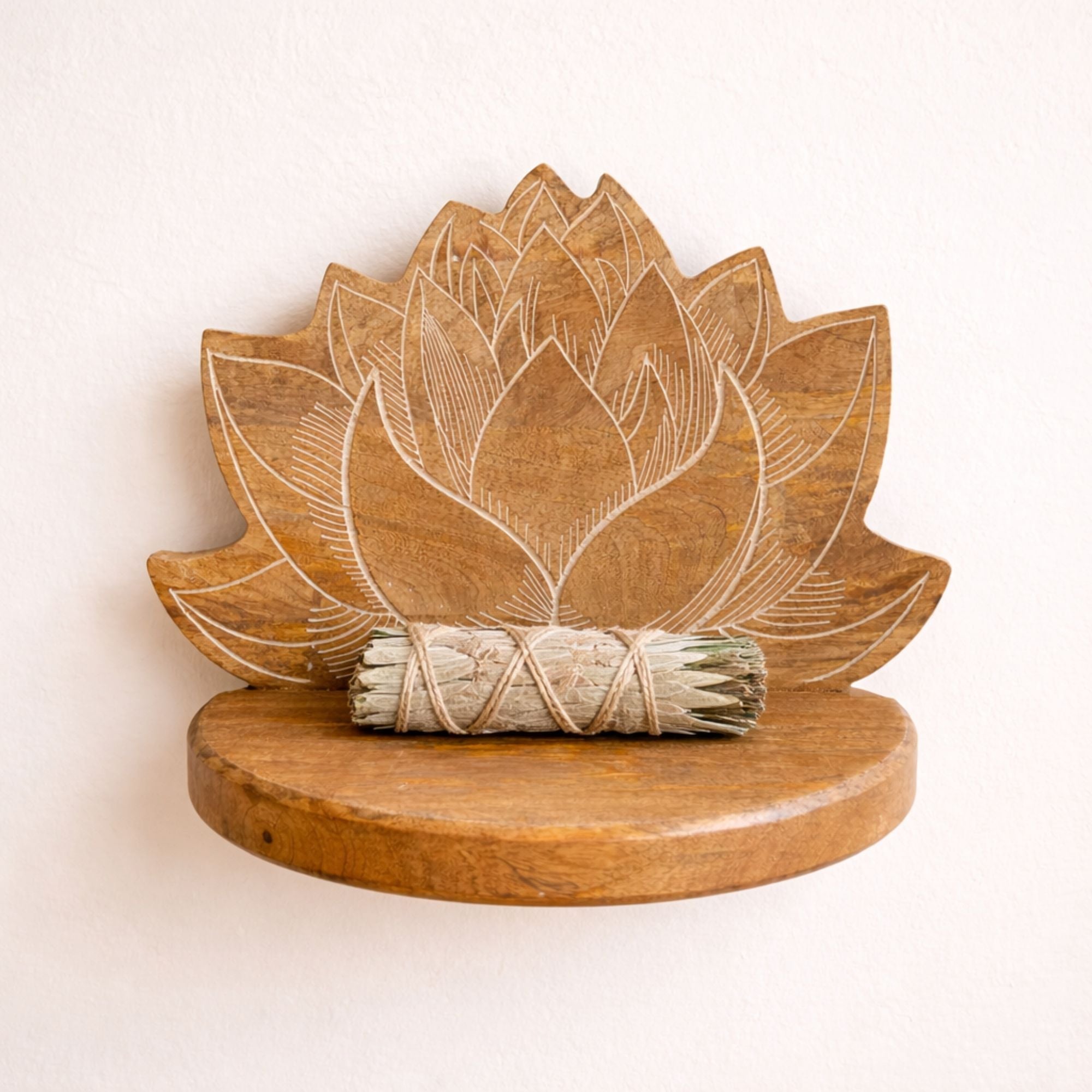 Lotus Wall Shelf White Wash Mango Wood Plaques & Shelves