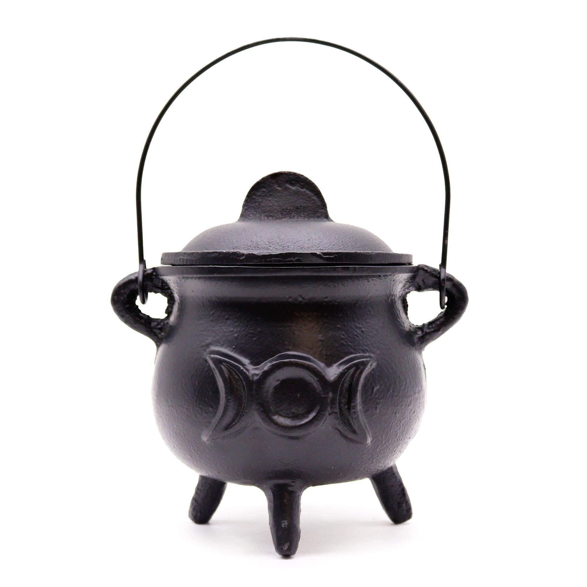 Lrg Cast Iron Cauldron with Triple Moon 12x15cm Ritual Bowls and Cauldrons