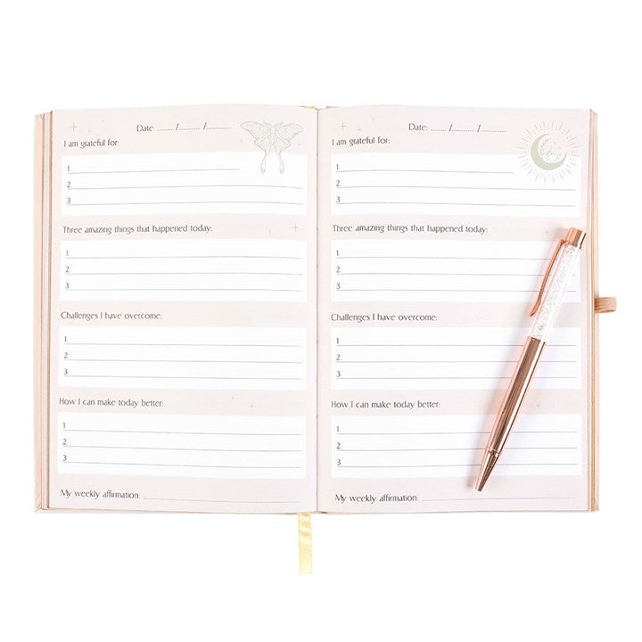 Luna Moth Daily Reflection Journal and Clear Quartz Crystal Pen From Witch, Please!
