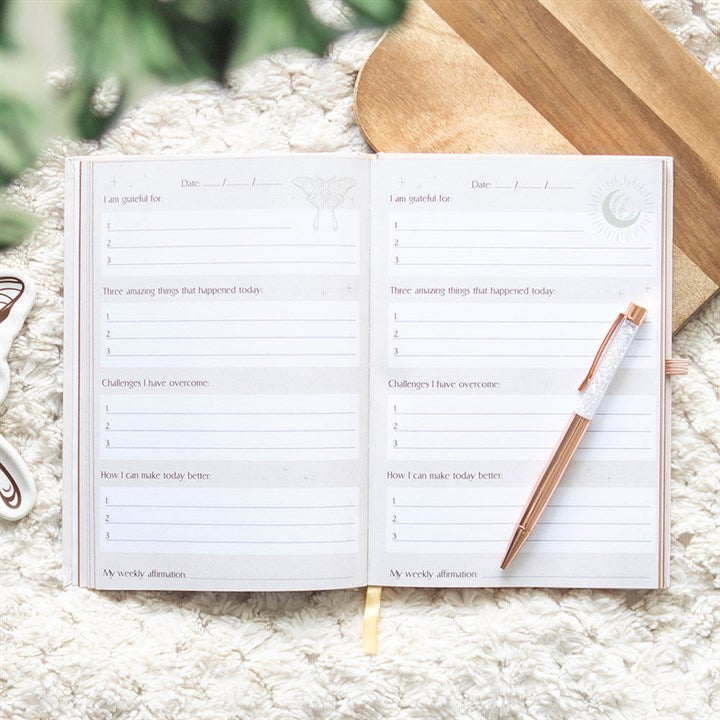 Luna Moth Daily Reflection Journal and Clear Quartz Crystal Pen From Witch, Please!
