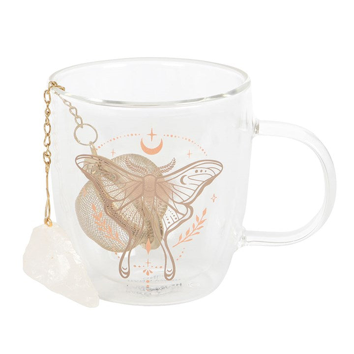 Luna Moth Double Walled Glass Mug with Crystal Tea Infuser From Witch, Please!