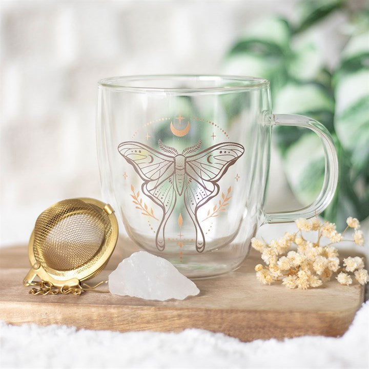 Luna Moth Double Walled Glass Mug with Crystal Tea Infuser From Witch, Please!