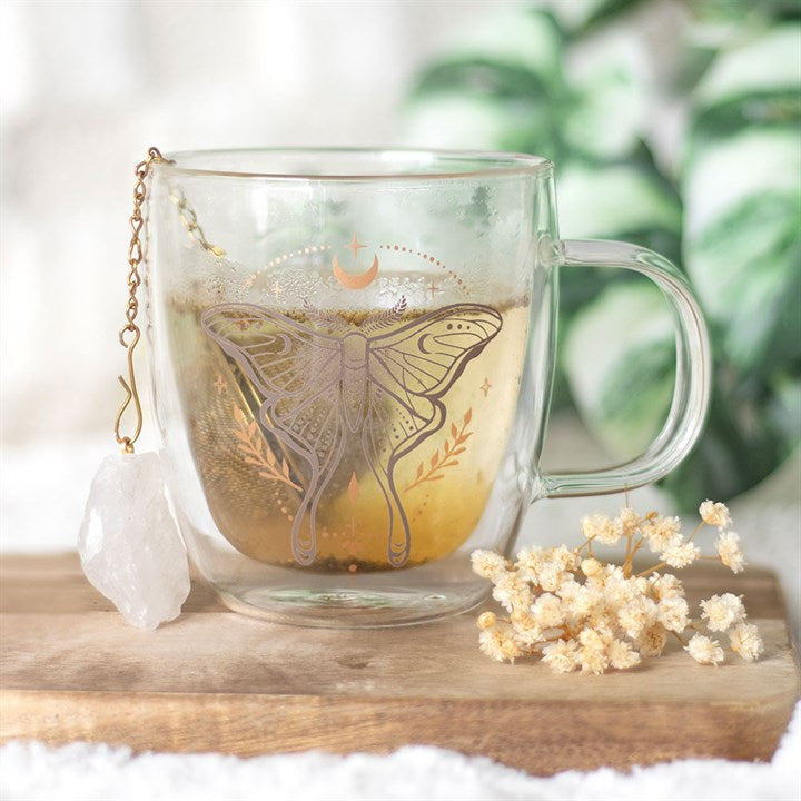 Luna Moth Double Walled Glass Mug with Crystal Tea Infuser From Witch, Please!