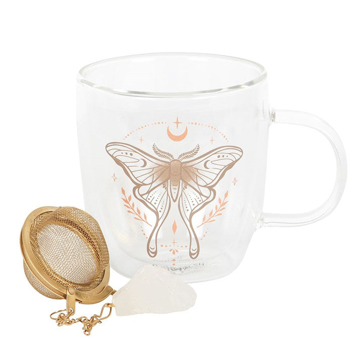 Luna Moth Double Walled Glass Mug with Crystal Tea Infuser From Witch, Please!