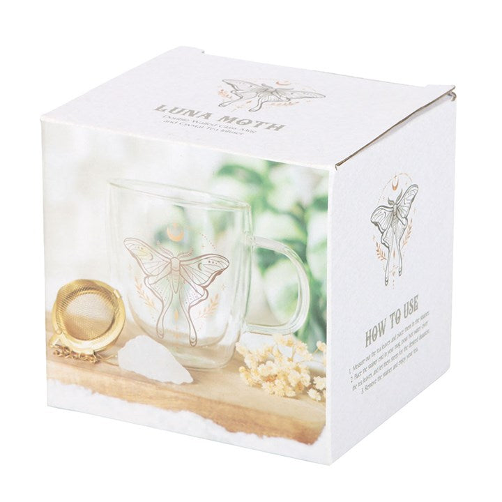 Luna Moth Double Walled Glass Mug with Crystal Tea Infuser From Witch, Please!
