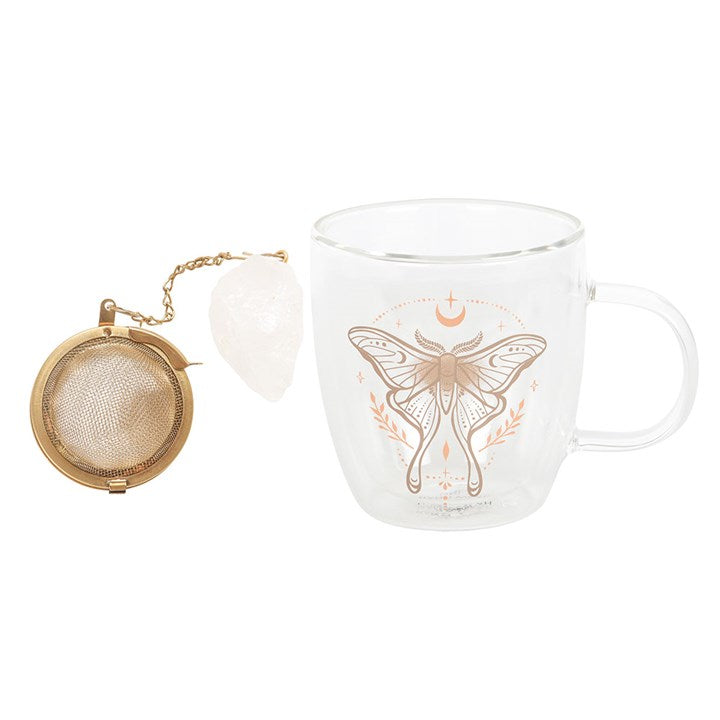 Luna Moth Double Walled Glass Mug with Crystal Tea Infuser From Witch, Please!