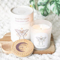 Luna Moth Manifestation Candle with Clear Quartz Crystals From Witch, Please!