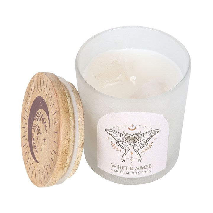 Luna Moth Manifestation Candle with Clear Quartz Crystals From Witch, Please!
