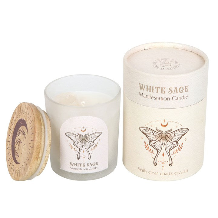 Luna Moth Manifestation Candle with Clear Quartz Crystals From Witch, Please!